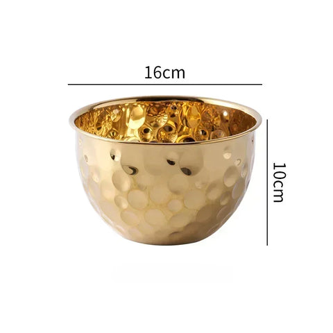 Gold/Silver Stainless Steel Hammer Point Fruit Bowl Salad Plate Egg Pot Thickened Baking Mixing Cooking Bowl Creative Decoration