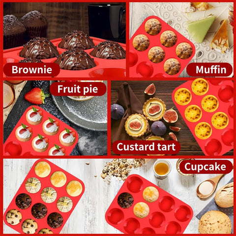 Silicone Round Mold 12 Holes Mini Muffin DIY Cupcake Cookies Fondant Baking Pan Non-Stick Pudding Steamed Cake Mold Baking  Tool