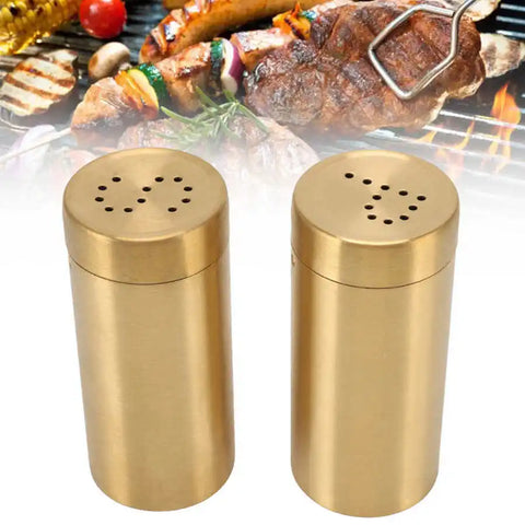 2Pcs Gold Spice Jar Stainless Steel Rustproof Screw Open Top Seasoning Shaker Bottle for Salt Sugar Pepper Paprika Spice shaker