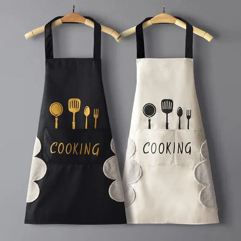 Kitchen Household Waterproof and Oil-proof Men and Women New Apron Cooking Baking Waterproof Oilproof Aprons Hand-wiping