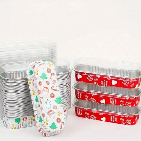 Mini Cake Pan with Lid Mini Baking Pan Aluminum Foil Long Baking Cup Disposable Aluminum Foil Bakaing Pan Brownie Cake Liner