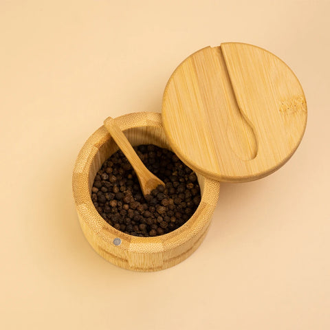 Natural Bamboo Salt & Pepper Condiment Set with Magnetic Lid Elegant Wooden Salt Pepper Jars Sugar Container Spice Storage Pot