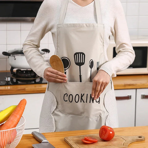 Kitchen Household Waterproof and Oil-proof Men and Women New Apron Cooking Baking Waterproof Oilproof Aprons Hand-wiping