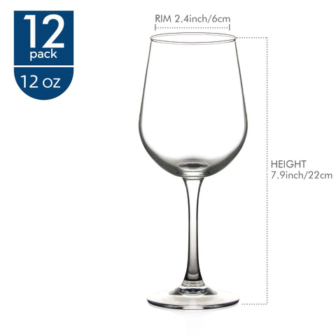Set of 12 Tempered Wine Glasses, 12 oz Shock Resistant Wine Glass Set for Red or White Wine, Dishwasher Safe Stem Glasses
