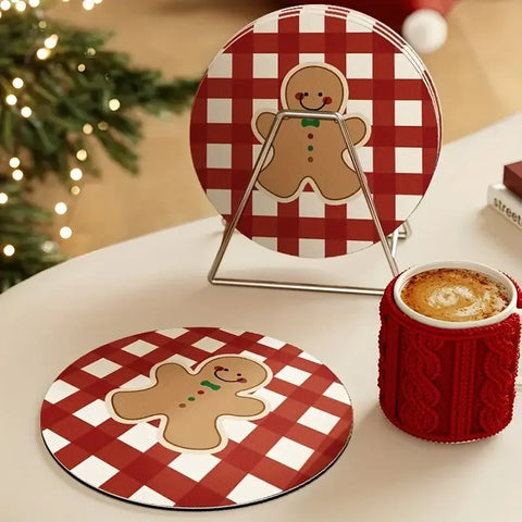 Christmas Style Coasters Tabletop Tea Cups Absorbent Pads Bowl Plates Circular Placemats Drain Christmas Party Accessories