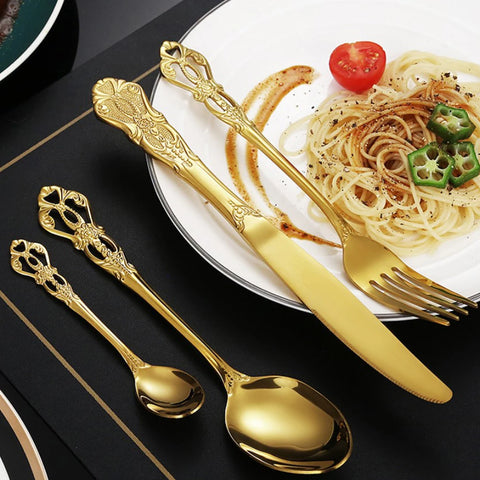 20/40Pcs Flatware Set Stainless Steel Silverware Set Retro Royal Western Tableware Cutlery Set with Cutter Spoon Fork for Home