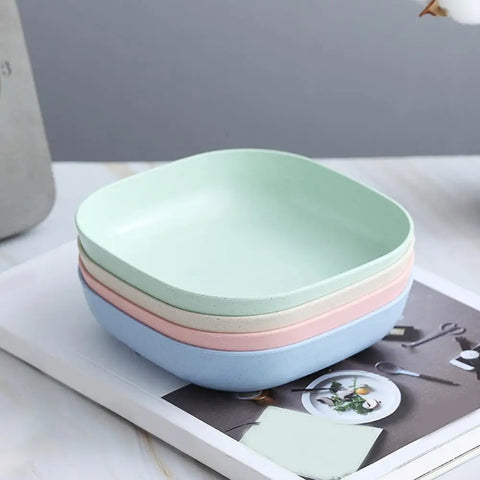 Wheat Plastic Salad Bowl Large Capacity Food Grade Versatile Dessert Snack Cake Serving Plate Reusable Dinner Household Supplies