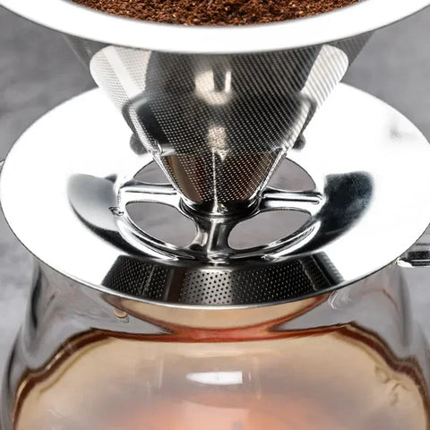 Reusable Double Layer Stainless Steel Coffee Filter with Stand Holder, Pour Over Coffees Dripper Mesh Coffee Tea Filter Basket