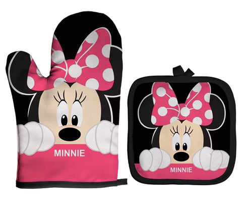 Mickey and Minnie Baking Gloves Cartoon Insulation Mat Pink Microwave Oven Mitt Anti-heat Cooking Potholders Kitchen Accessories