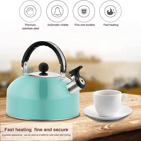 Stainless Steel Kettle Household 3L Portable Stove Gas Universal Whistle Tea Kettle Quick Hot Water Kettle with Ergonomic Handle