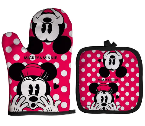 Mickey and Minnie Baking Gloves Cartoon Insulation Mat Pink Microwave Oven Mitt Anti-heat Cooking Potholders Kitchen Accessories