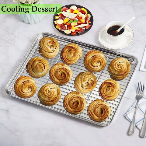 Stainless Steel Baking Pan Tray with Wire Rack Durable BBQ Kitchen Accessories for Even Heat Distribution and Food Presentation