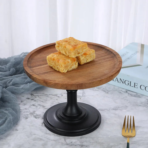 Wood Cake Stands with Dome Footed Cupcakes Display Plate Serving Platter Round Pedestal Stand for Sushi Fruit Snacks Tray