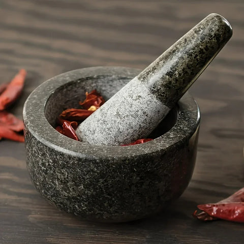 Mortar And Pestle, Polished Granite Mortar And Pestle For Grinding Herbal Crusher, Making Avocado Sauce, Salsa, Pepper,  Crusher