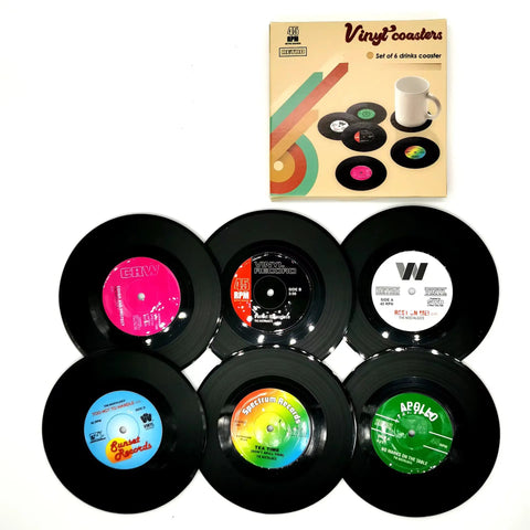 6PCS Retro Vinyl Record Coaster Set with Storage Rack - Heat-resistant, CD Shaped Beverage Mat Suitable for Coffee and Tea Cups