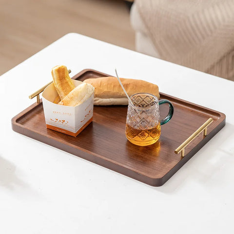 Bamboo Tray Handle New Chinese Tea Set Bamboo Hotel small Tea Tray Wooden Family Breakfast Tray Metal Handle