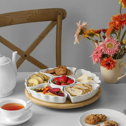 360°Rotatable Serving Tray Platters,12Inch Divided Serving Bowls Party,Kitchen Decor,Removable Serving Dishes Chips Dip