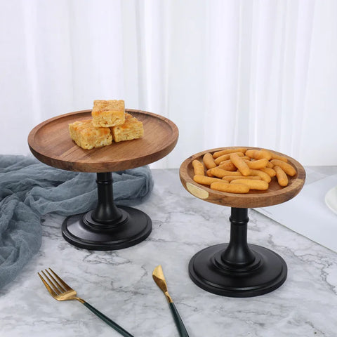 Wood Cake Stands with Dome Footed Cupcakes Display Plate Serving Platter Round Pedestal Stand for Sushi Fruit Snacks Tray