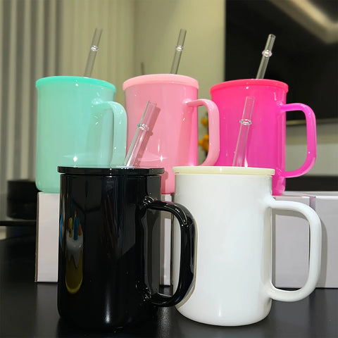 1pc 17oz Premium Sublimation Glass Mug with Straw Spill-Proof Lid BPA-Free Versatile for Coffee Perfect Daily Use Birthday Gift