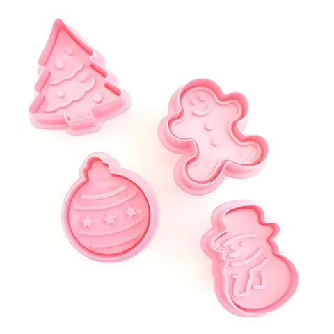 4pc Adorable Bakeware Set: Christmas Tree & Snowman Cookie Cutters, DIY Plunger Molds for Festive Baking & Decorating