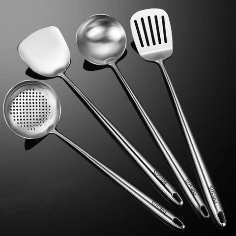 304 Stainless Steel Wok Spatula Metal Kitchen Accessories Slotted Turner Rice Spoon Ladle Cooking Tools Utensil Set Dropshipping