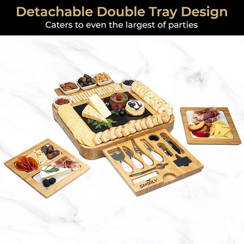 Bamboo Cheese Board And Knife Set Large Charcuterie Board Unique Housewarming For Wedding For Party Food Tray Cheese Platter