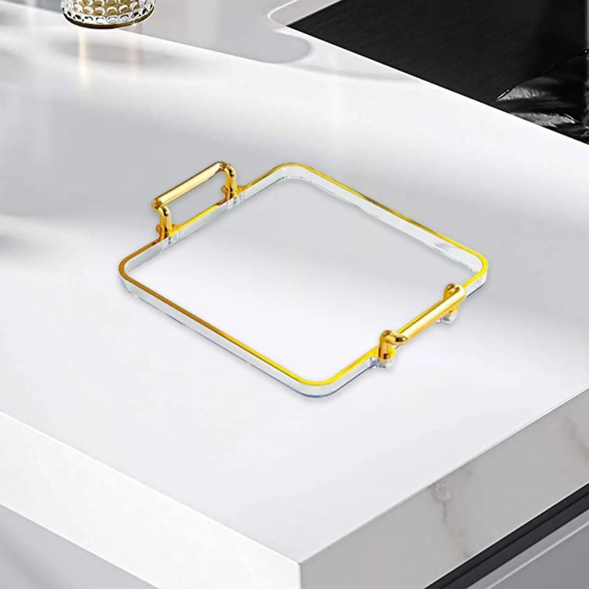 Serving Tray with Handles Food Tray Rectangle Plate Easy to Clean Platter Cosmetic Tray Gold Rim Decorative Tray for Parties