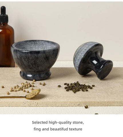 4 Inch Marble Mortar and Mushroom Pestle Stone Grinder Garlic Crusher Spice Mills Black Grinder for Kitchen Fine Grind Easily