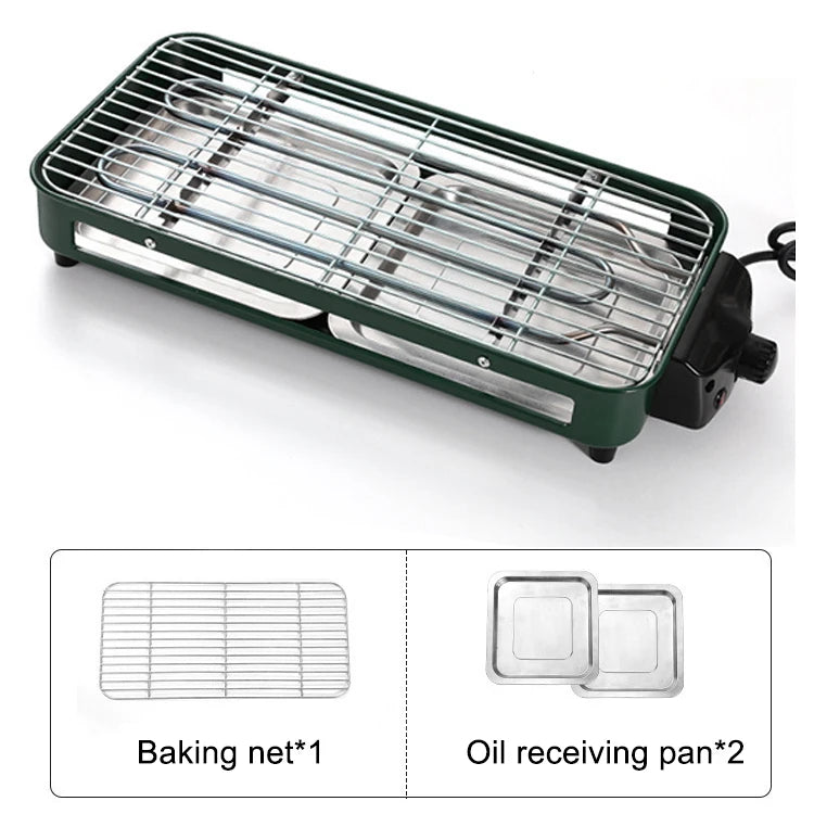 Household Electric Grill Indoor Smokeless Skewer Griddle Food Barbecue Baking Pan Roaster Non-Stick BBQ Roasting Omelette Oven