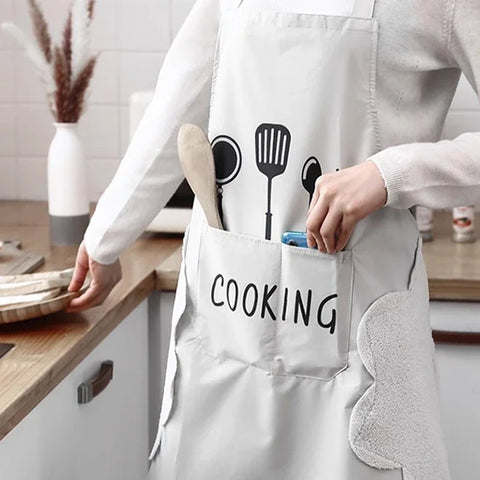 Kitchen Household Waterproof and Oil-proof Men and Women New Apron Cooking Baking Waterproof Oilproof Aprons Hand-wiping