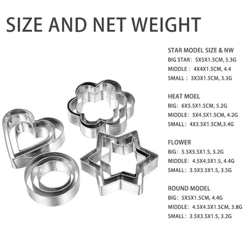 Cookie Cutters 4 Styles Flower Heart Circle Star Baking Mould Stainless Steel Baking Mold Biscuit Cookie Cutter Fruit Egg Mould