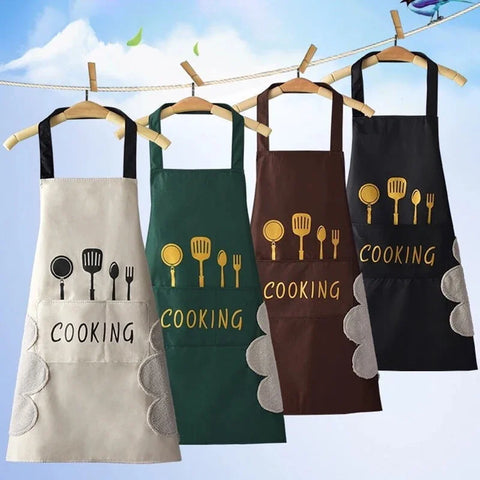 Kitchen Household Waterproof and Oil-proof Men and Women New Apron Cooking Baking Waterproof Oilproof Aprons Hand-wiping