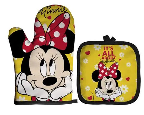 Mickey and Minnie Baking Gloves Cartoon Insulation Mat Pink Microwave Oven Mitt Anti-heat Cooking Potholders Kitchen Accessories