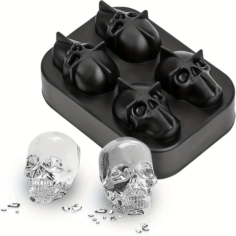 Skull Ice Ball Mold Silicone 3D Flexible Ice Cube Trays BPA Free Ice Trays For Freezer Horror Skull Head Cocktail Ice Ball Maker