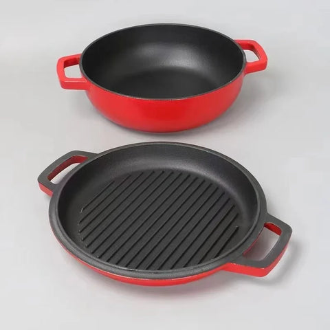 Cast Iron Enamel Pot Multi-Functional Non-Stick Cookware Colorful Long-Handle Kitchen Utensils Dutch Oven Braiser Pan