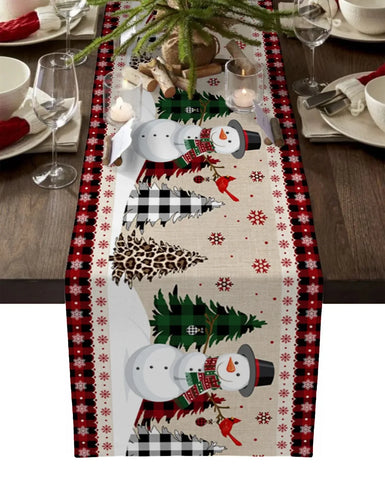 Merry Christmas Tree Ball Linen Table Runners Holiday Party Decor Reusable Dining Wedding Navidad Decorations