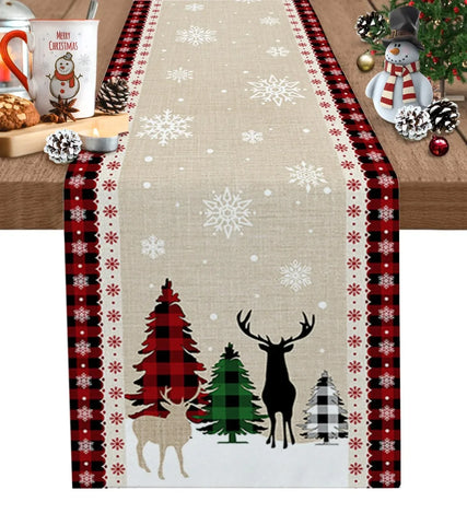 Merry Christmas Tree Ball Linen Table Runners Holiday Party Decor Reusable Dining Wedding Navidad Decorations