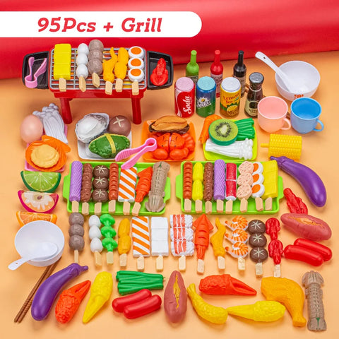 Mini Kitchen Pretend Play Toys Barbecue Set Children's Cooking Simulation Food Multi-set Christmas Gift For Kids Toddlers