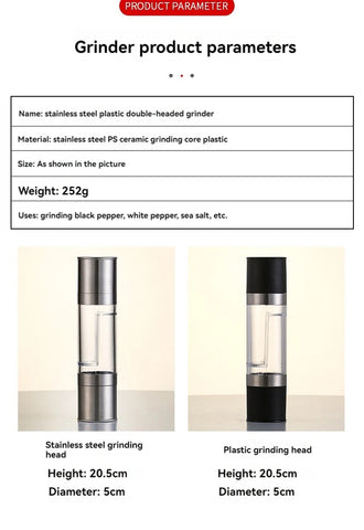 Salt and Pepper Grinder 2 in 1 Manual Stainless Steel Salt Pepper Mills with Adjustable Ceramic Grinding Spice Mill Kitchen Tool