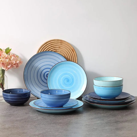 Ceramic 12-Pieces Dinnerware Sets, Kitchen Ceramic Plates and Bowls Sets, Dishes Set Service for 4, Dinner Salad Dessert Plates