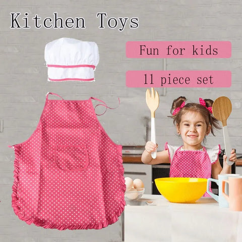 11PCS Kids Cooking Baking Set Chef Set, Includes Apron for Girls, Chef Hat, Mitt & Utensil Gifts for 3-10 Year Old Kids