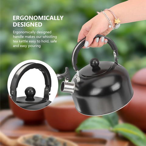 Tea Kettle with Infuser Whistle Whistles Electric Stovetop Teapot Handle Black Travel