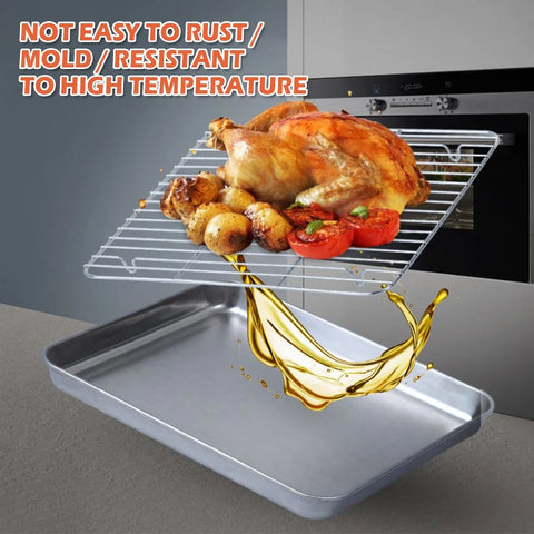 Stainless Steel Baking Pan Tray with Wire Rack Durable BBQ Kitchen Accessories for Even Heat Distribution and Food Presentation