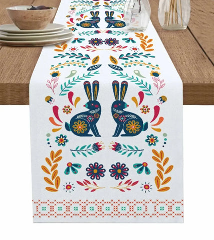 Easter Bunny Ears Egg Texture Table Runner Wedding Dining Decoration Kitchen Tablecloth