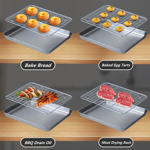 Stainless Steel Barbecue Tray Flat Chassis Multi Purpose Removable Cooling Rack Tray Set Kitchen Nonstick Cake Baking Pan