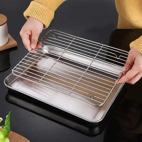 Stainless Steel Barbecue Tray Flat Chassis Multi Purpose Removable Cooling Rack Tray Set Kitchen Nonstick Cake Baking Pan