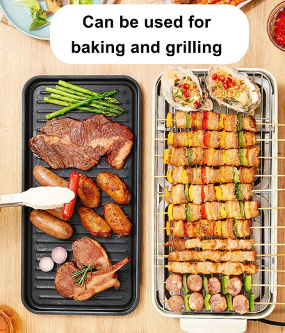 Household Electric Grill Indoor Smokeless Skewer Griddle Food Barbecue Baking Pan Roaster Non-Stick BBQ Roasting Omelette Oven