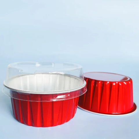 50Pcs Ramekins with Lids, 5oz Aluminum Foil Baking Cups Cupcake Muffin Liners Pudding Dessert Cups for Wedding Birthday