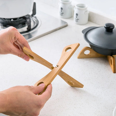 1 PC Bamboo Cross Pot Stand Trivet Pan Rack Heat Insulation Anti-Heat Wooden Cup Dish Holder Kitchen Gadget