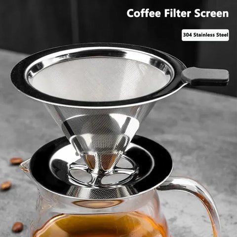 Reusable Double Layer Stainless Steel Coffee Filter with Stand Holder, Pour Over Coffees Dripper Mesh Coffee Tea Filter Basket